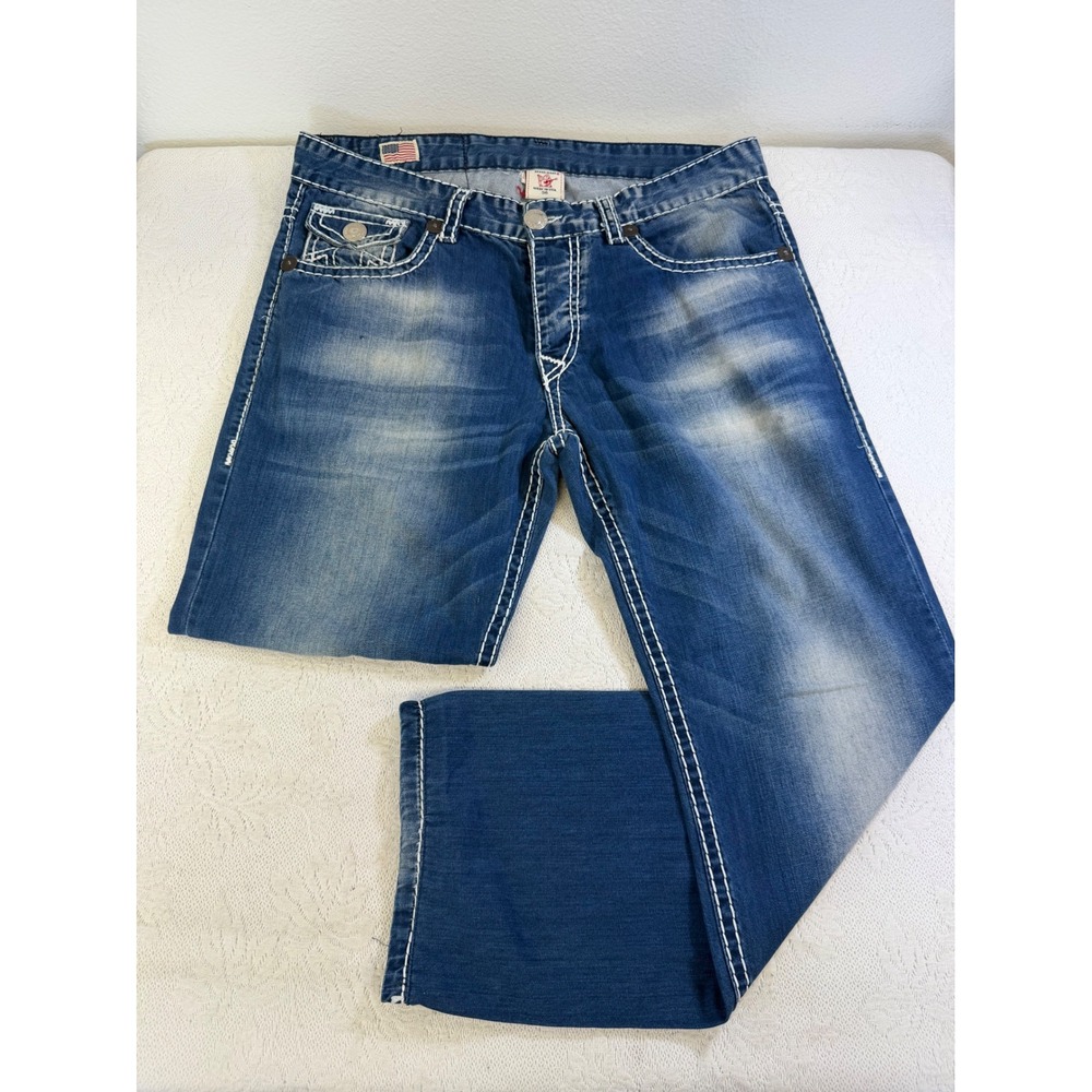 True Religion Rocco Big T Relaxed Jeans Mens 36 Blue Denim Made in USA Straight